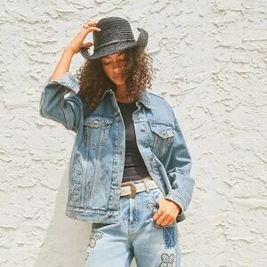 Free People We The Free Jacket Womens M Jolene Trucker Denim Oversized